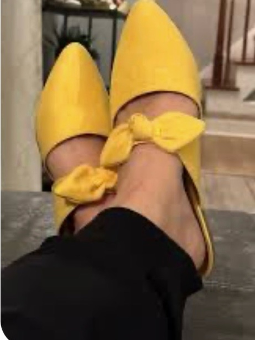 Serra Yellow Pointed Toe Bow Flats
